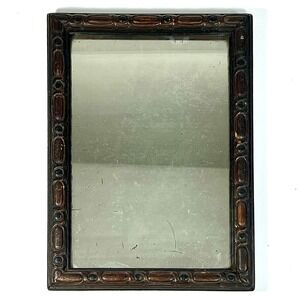 Antique Hand Carved Wood‎ Framed Mirror Free Standing 7" x 10" Rustic Folk Art